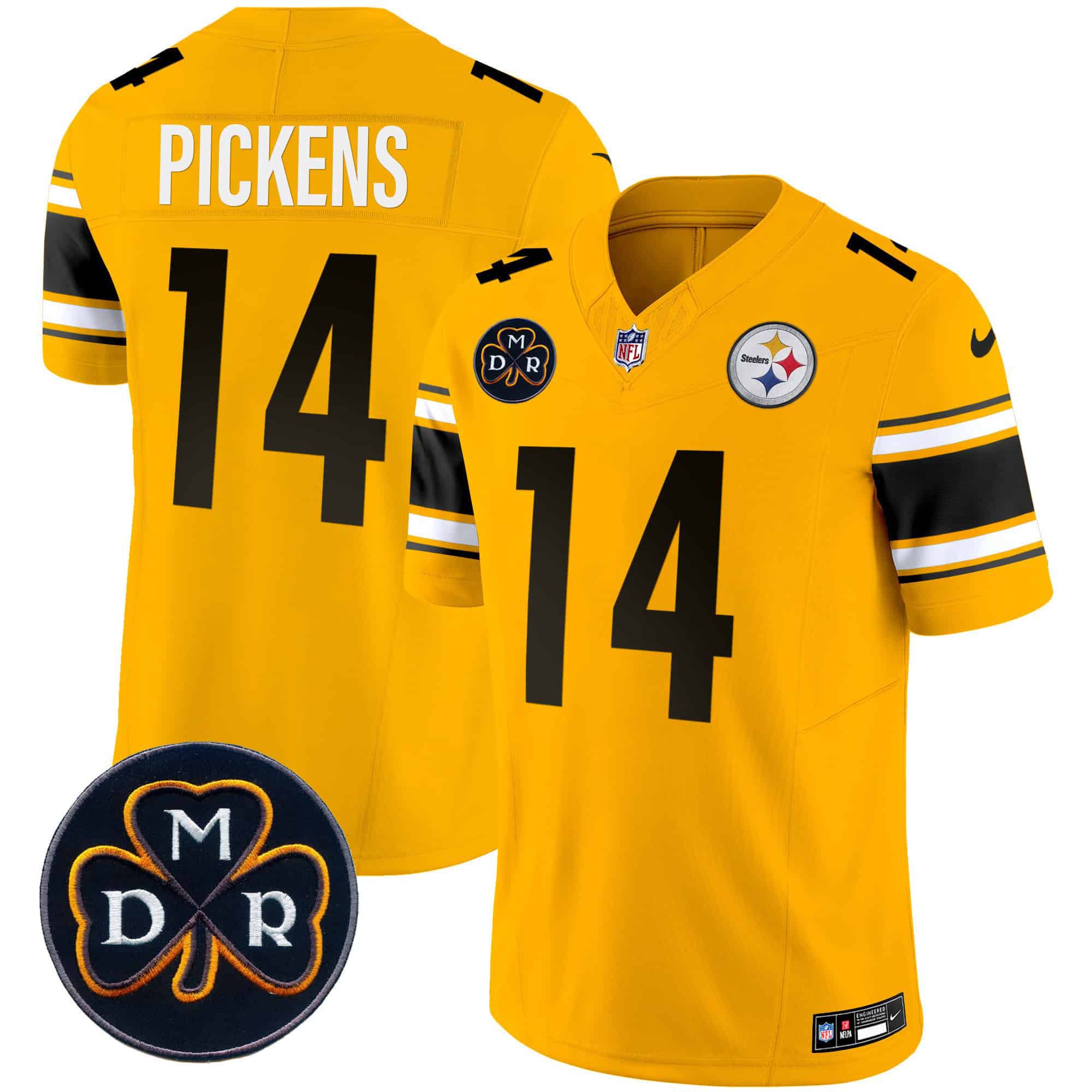Men Pittsburgh Steelers #14 Pickens Yellow 2024 Nike DMR Patch Vapor Limited NFL Jersey->indianapolis colts->NFL Jersey
